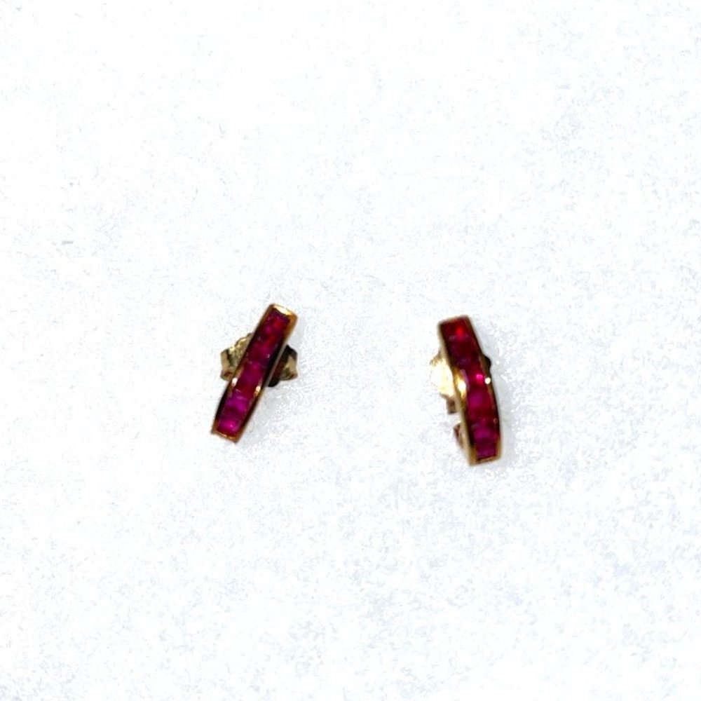 Genuine Ruby and Gold Post Earrings